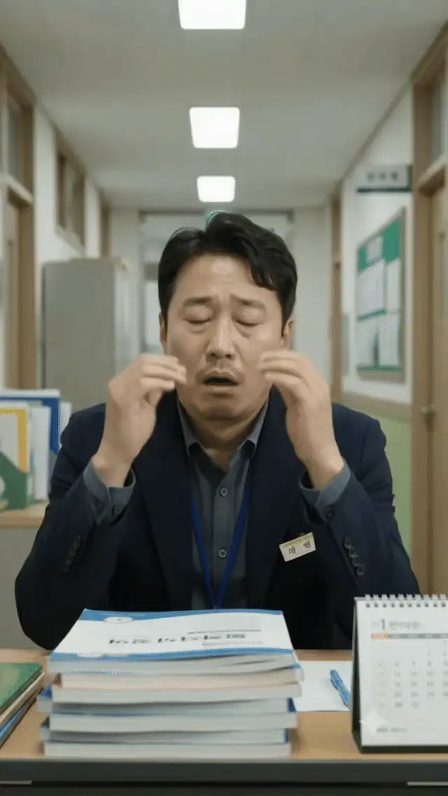 학생한테 후기 써달라고 부탁하시는 모습 — 학생은 귀찮아하는 표정
