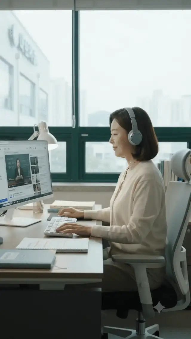 폰으로 영상 보시는 장면 — 지하철·커피숍·학원 데스크
